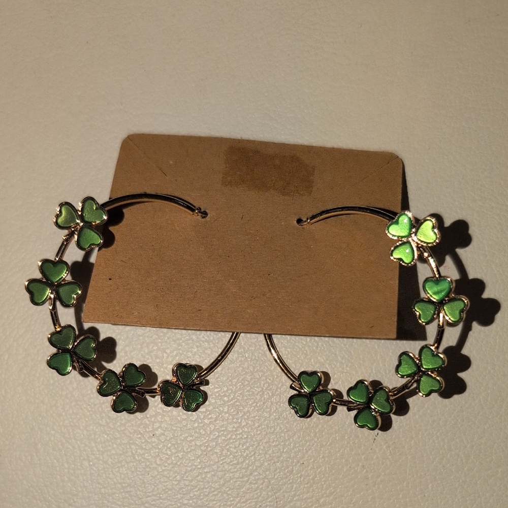 Green Clover Hoop Earrings